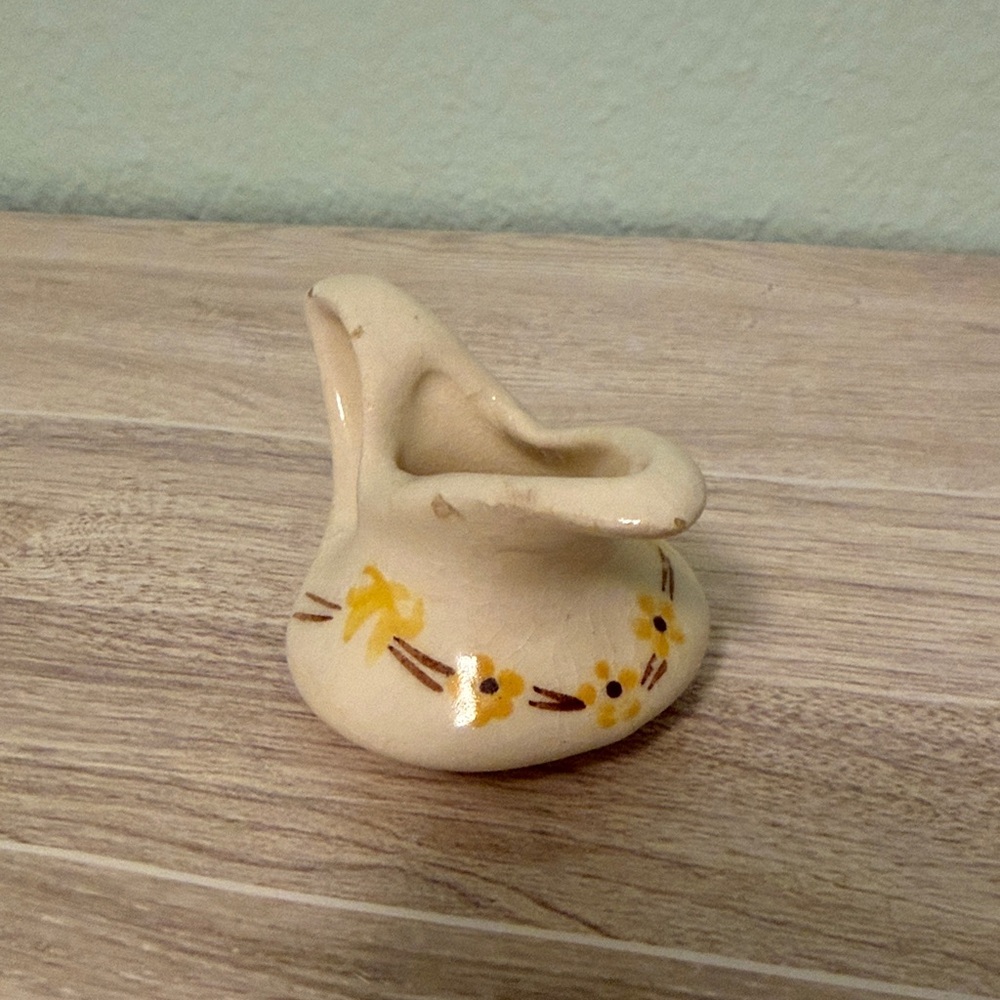 Vintage Cream Ceramic Pitcher with Yellow Floral Design